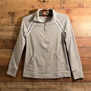 EUC Lilly Pulitzer Skipper Popover Gray White Lace Sleeve Detail XXS